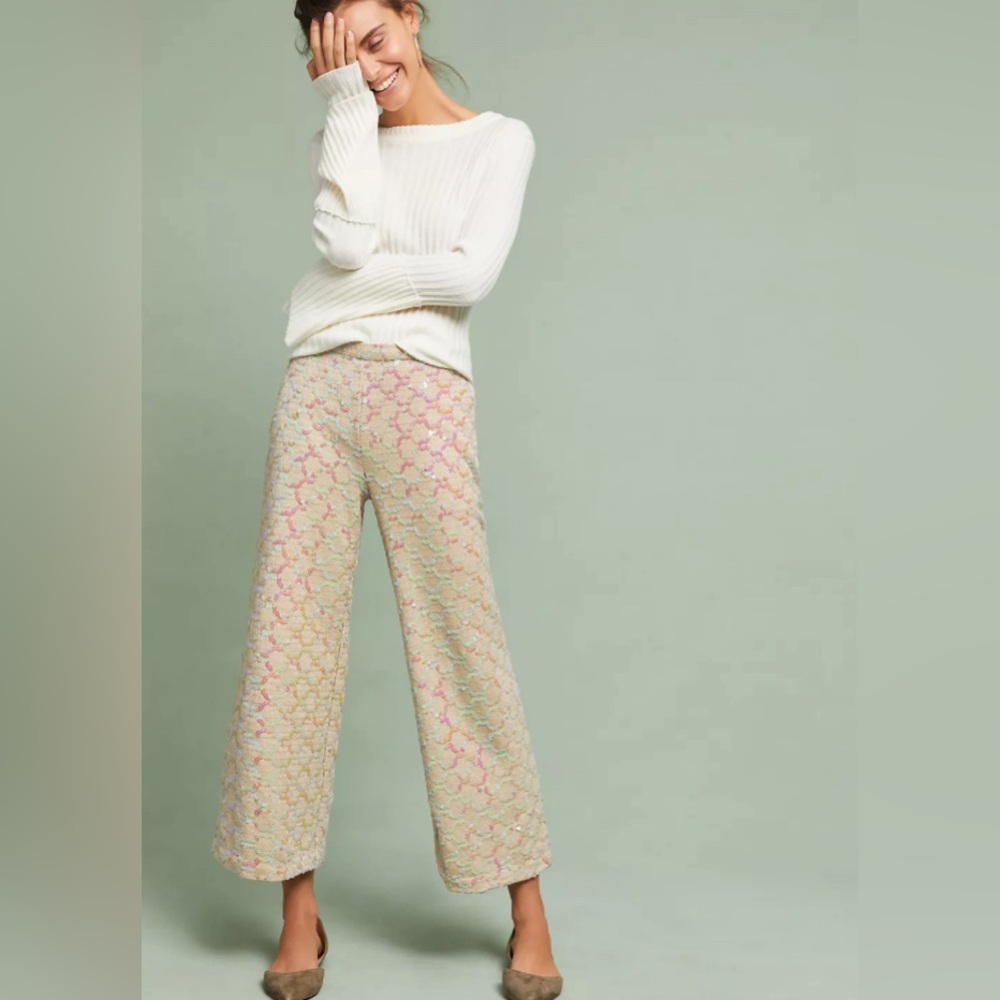 Anthropologie Showstopper Sequined Wide-Legs